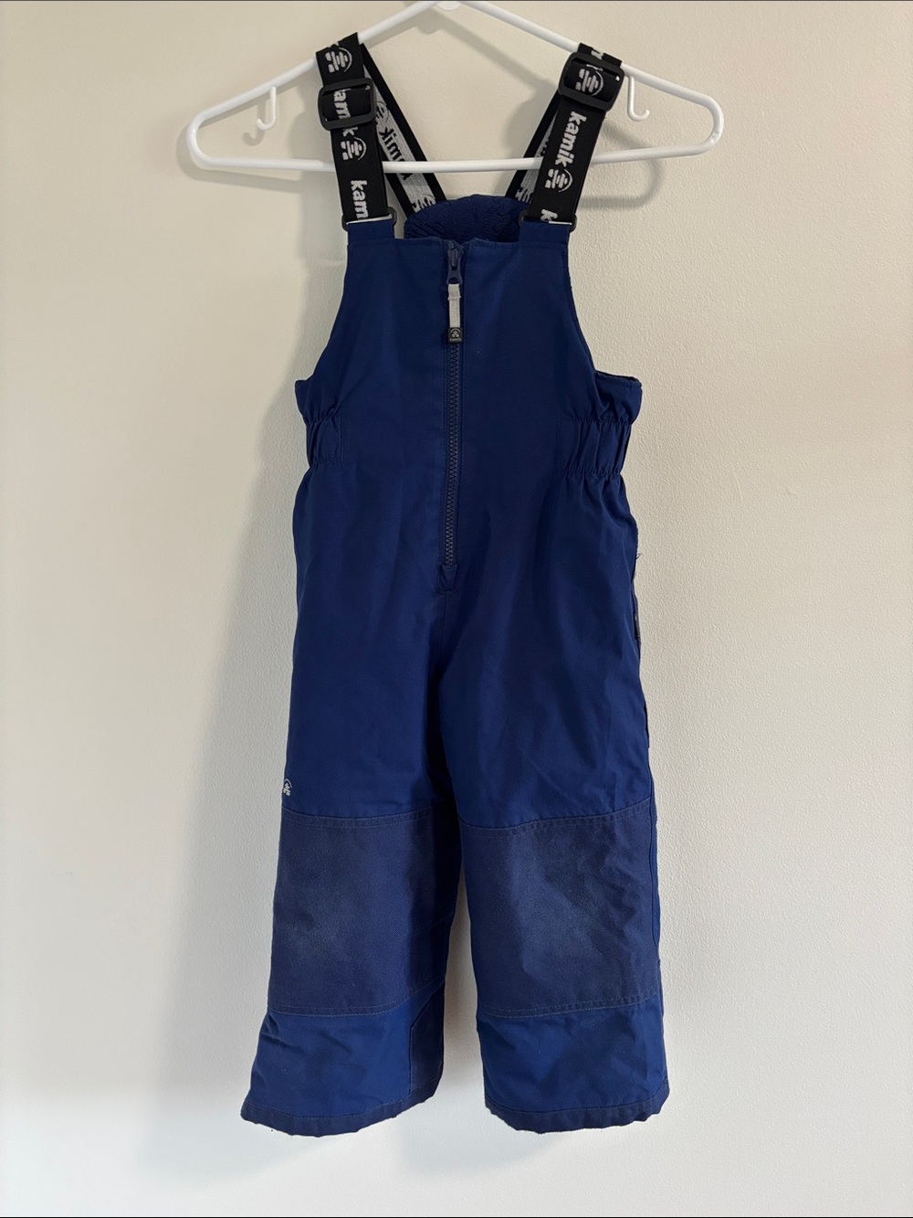 Kamik Navy Blue Kids Snow Overalls with Black Branded Suspenders Size 4